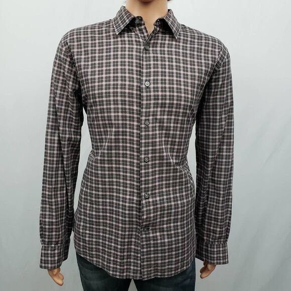 JOHN VARVATOS Star USA Plaid Shirt Men L Black Red Long Sleeve Button Down Peace - Picture 1 of 11